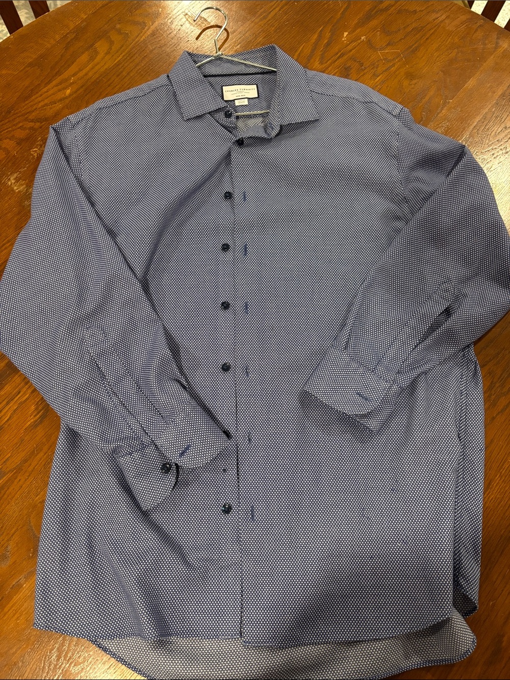 Charles Tyrwhitt Navy Microdot Long-Sleeve Dress Shirt